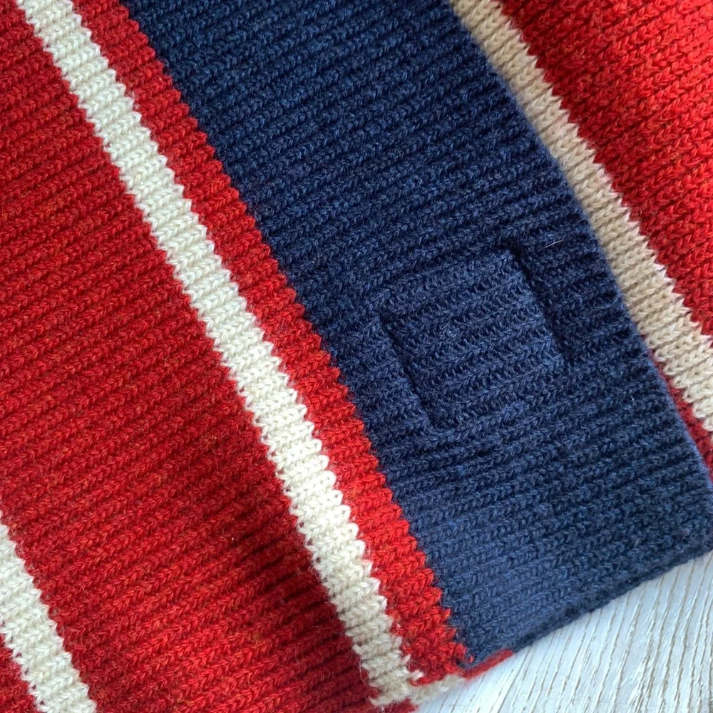 Vintage Abercrombie & Fitch Red and‎ Navy Blue Striped Wool Scar